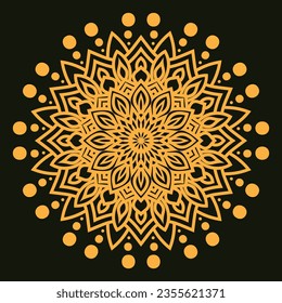 Luxury mandala design black background in gold color