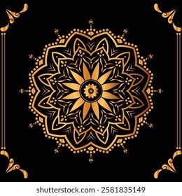 Luxury mandala design black background in gold color
