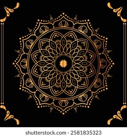 Luxury mandala design black background in gold color
