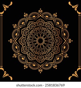Luxury mandala design black background in gold color
