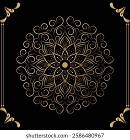 Luxury mandala design black background in gold color
