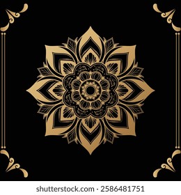 Luxury mandala design black background in gold color