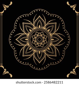 Luxury mandala design black background in gold color