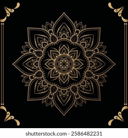 Luxury mandala design black background in gold color