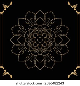 Luxury mandala design black background in gold color