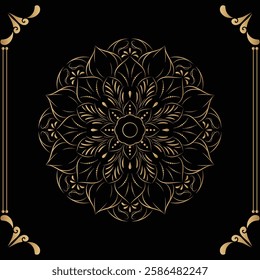 Luxury mandala design black background in gold color