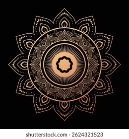 Luxury mandala design black background. Golden effect mandala with black background.