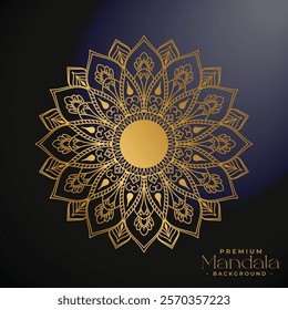 Luxury mandala design with black and gray-shade background in gold color