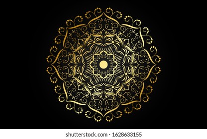 luxury mandala design with gold color, Vector mandala floral patterns with black background