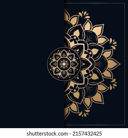 luxury mandala design with gold and dark blue color, flower mandala background