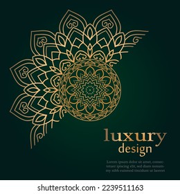 luxury mandala design with golden ornaments in green background color