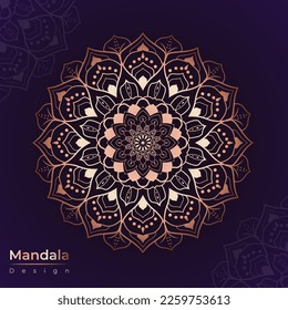Luxury mandala design template in gold with black background, coloring book pattern in mandala style for mehndi, tattoo, mehndi, decorative ornaments in ethnic oriental style