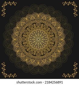 Luxury Mandala Design vector Islamic illustration Golden decorative ornament on black background