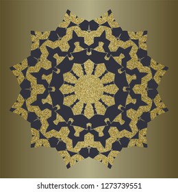 Luxury mandala with gold glitter in ethnic style. Decorative background with vintage ornament.  Oriental circular golden pattern. Arabic, Islamic, moroccan, asian, indian native african motif