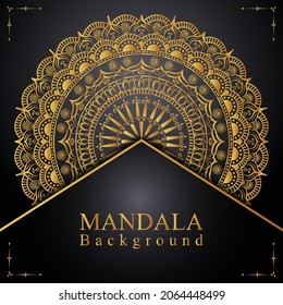  Luxury Mandala Golden black background In Islamic Pattern Arabesque Style For Invitation Card