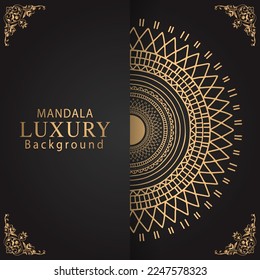 luxury mandala golden with a black background elegant design for anniversary invitation henna