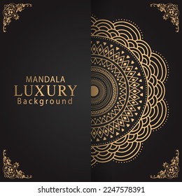 luxury mandala golden with a black background elegant design for anniversary invitation henna