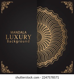 luxury mandala golden with a black background elegant design for anniversary invitation henna