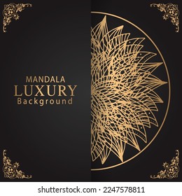 luxury mandala golden with a black background elegant design for anniversary invitation henna