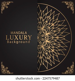 luxury mandala golden with a black background elegant design for anniversary invitation henna