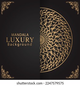 luxury mandala golden with a black background elegant design for anniversary invitation henna