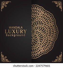 luxury mandala golden with a black background elegant design for anniversary invitation henna