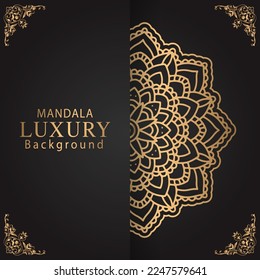 luxury mandala golden with a black background elegant design for anniversary invitation henna