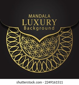 luxury mandala golden with a black background elegant design for anniversary invitation henna