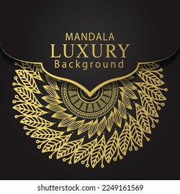 luxury mandala golden with a black background elegant design for anniversary invitation henna