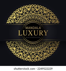 luxury mandala golden with a black background elegant design for anniversary invitation henna