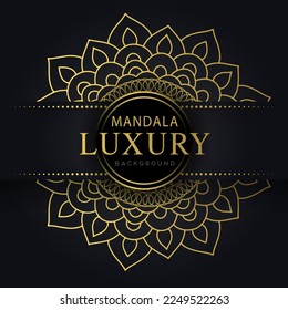 luxury mandala golden with a black background elegant design for anniversary invitation henna