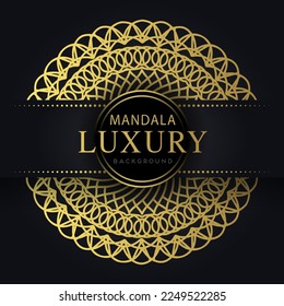 luxury mandala golden with a black background elegant design for anniversary invitation henna