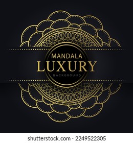 luxury mandala golden with a black background elegant design for anniversary invitation henna