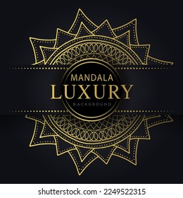luxury mandala golden with a black background elegant design for anniversary invitation henna