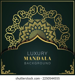 luxury mandala golden with a black background elegant design for anniversary invitation henna