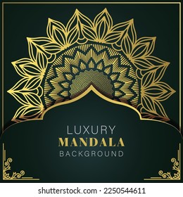 luxury mandala golden with a black background elegant design for anniversary invitation henna