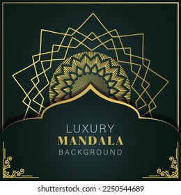 luxury mandala golden with a black background elegant design for anniversary invitation henna