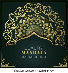 luxury mandala golden with a black background elegant design for anniversary invitation henna