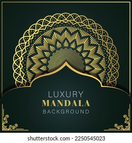 luxury mandala golden with a black background elegant design for anniversary invitation henna