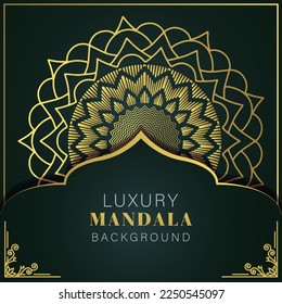 luxury mandala golden with a black background elegant design for anniversary invitation henna