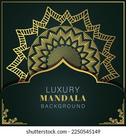 luxury mandala golden with a black background elegant design for anniversary invitation henna
