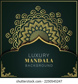 luxury mandala golden with a black background elegant design for anniversary invitation henna