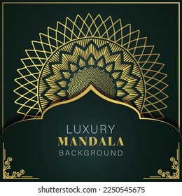 luxury mandala golden with a black background elegant design for anniversary invitation henna