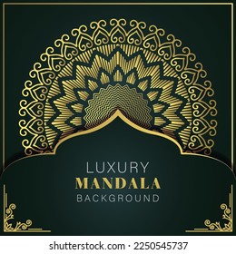 luxury mandala golden with a black background elegant design for anniversary invitation henna