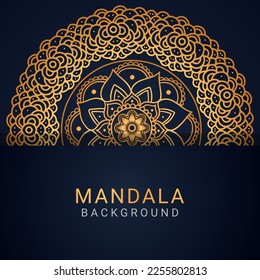 luxury mandala golden with a black background elegant design for anniversary invitation henna