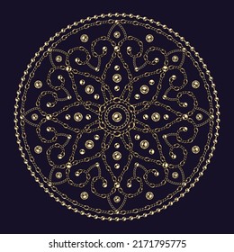 Luxury mandala with golden chains, beads. Arabic islamic east style. Decorative creative mandala for print, poster, cover, brochure, flyer, banner