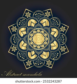 Mandala de luxo com padrão dourado e forma geométrica Árabe mais qualquer estilo festival imprimir cartaz pronto, brochura, folheto, capa, fundo decretativo