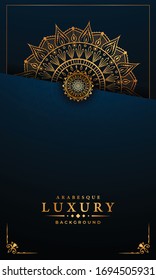 Luxury Mandala Islamic Background with
Arabesque Pattern, Ornamental Background . Wedding card, Cover.