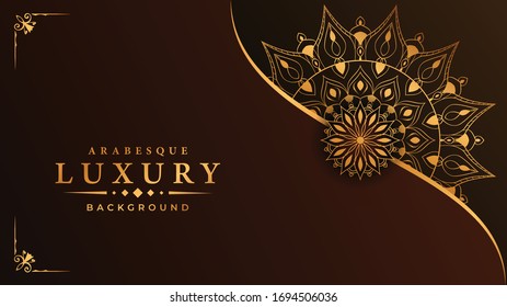 Luxury Mandala Islamischer Hintergrund mit
Arabeske Muster, Zierhintergrund. Hochzeitskarte, Cover.
