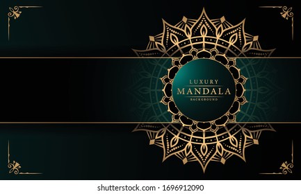 Luxury Mandala Islamic Background with Golden Arabesque Pattern, Ornamental Background . Wedding card, Cover. 